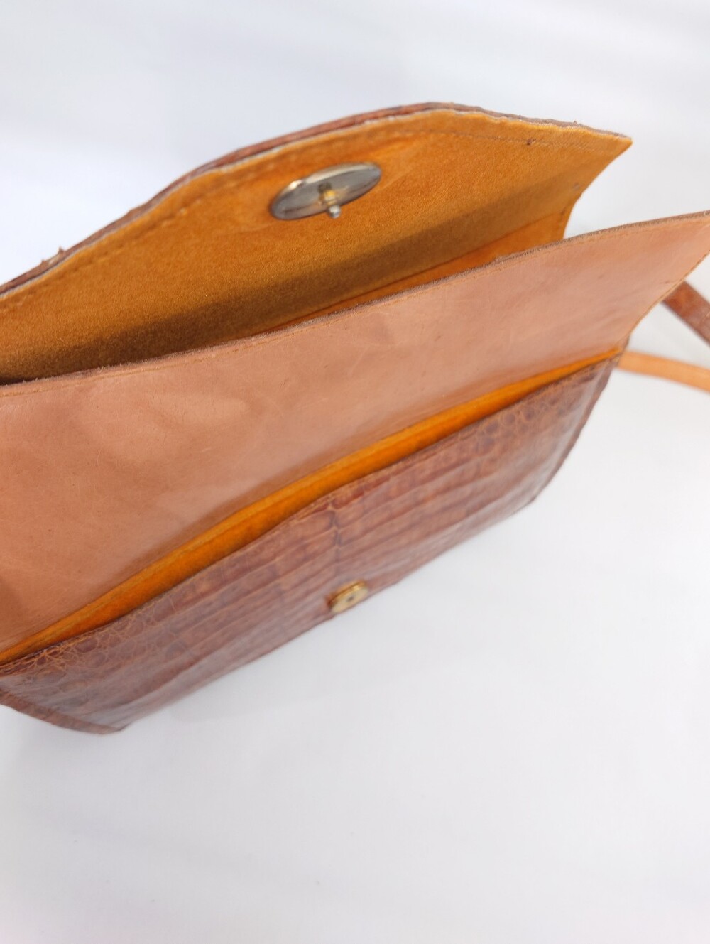 Vintage Brown Croc Embossed Leather Shoulder Bag Envelope Flap - Picture 3 of 5
